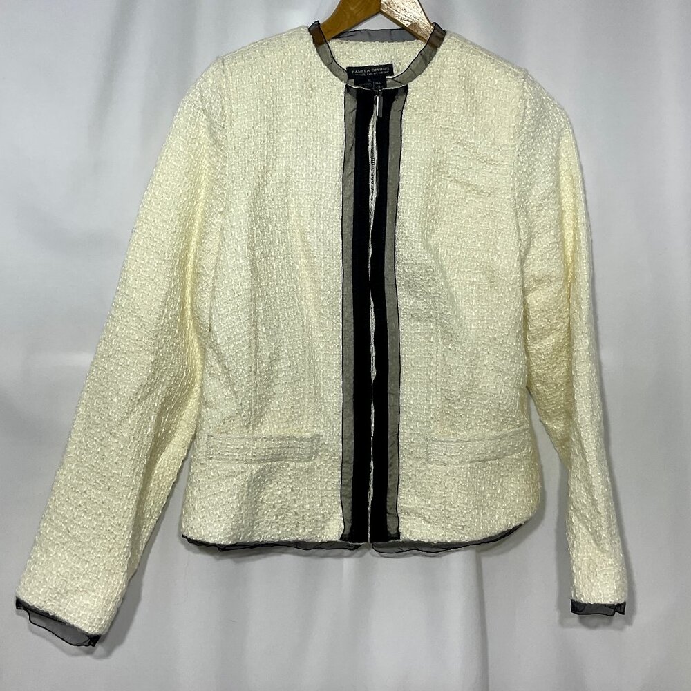 NWT Pamela Dennis Sz XS Zippered Blazer Cream Womens Tweed QVC